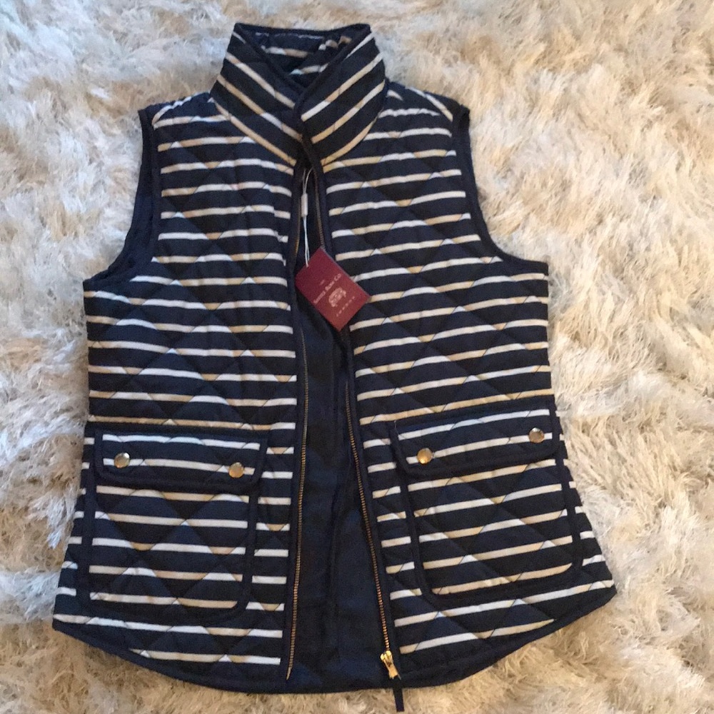 Navy Stripes Puffer Vest Gold Buttons Size S NWT